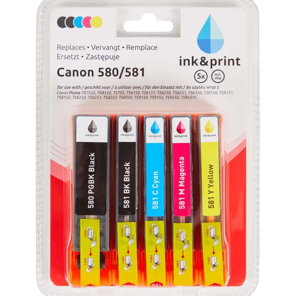 Merk Ink & Print Inktcartridges Canon 580/581 Zwart,Blauw,Roze,Geel Clearance